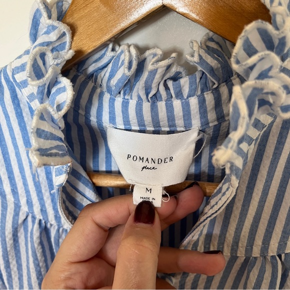 Tuckernuck Pomander Place  Blue Stripe Selena Blouse Top Size M Preppy Coast - Picture 5 of 6